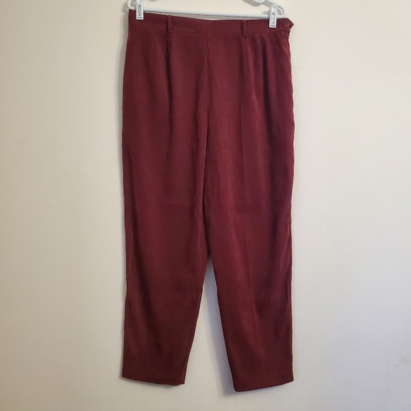Coldwater Creek Pants Slacks Women's Size LP Burgundy Solid Pleats Side Zip - Picture 1 of 7